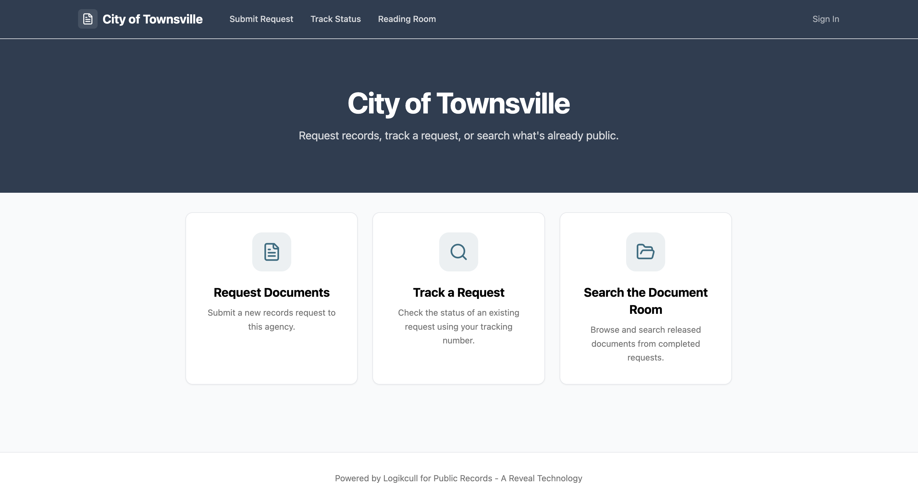 City of Townsville public records portal offering document requests, request tracking, and released document searches.